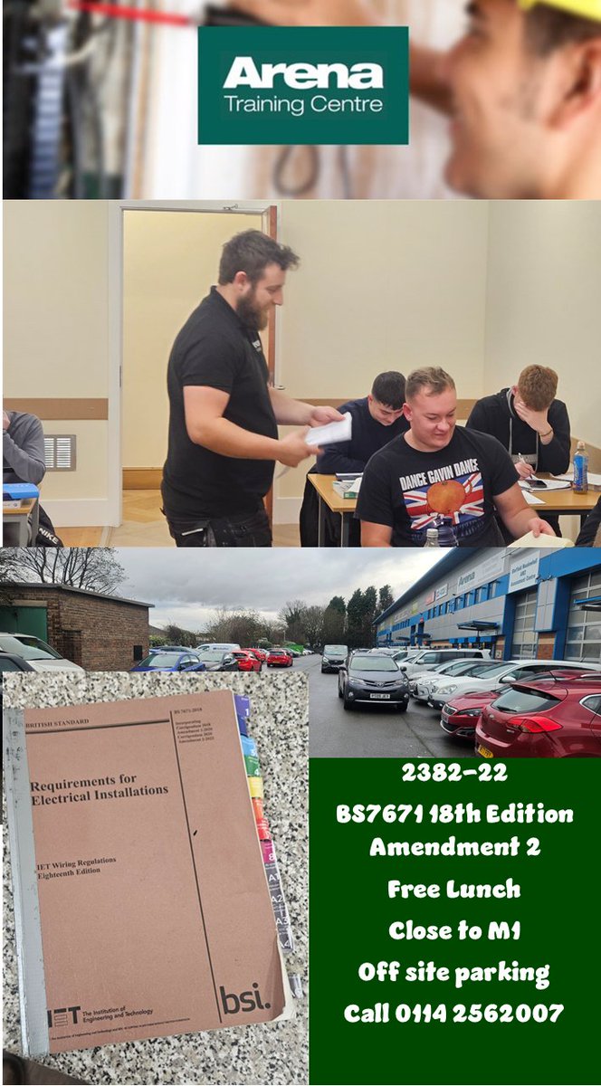 ARENA TRAINING CENTRE LIMITED offers Regs exams at our venue in Sheffield.  Close to the M1 with off street parking.  If you aren't up to to date with BS7671 whats stopping you.   Check out our reviews here. g.page/r/CVWteWn1JZkx…