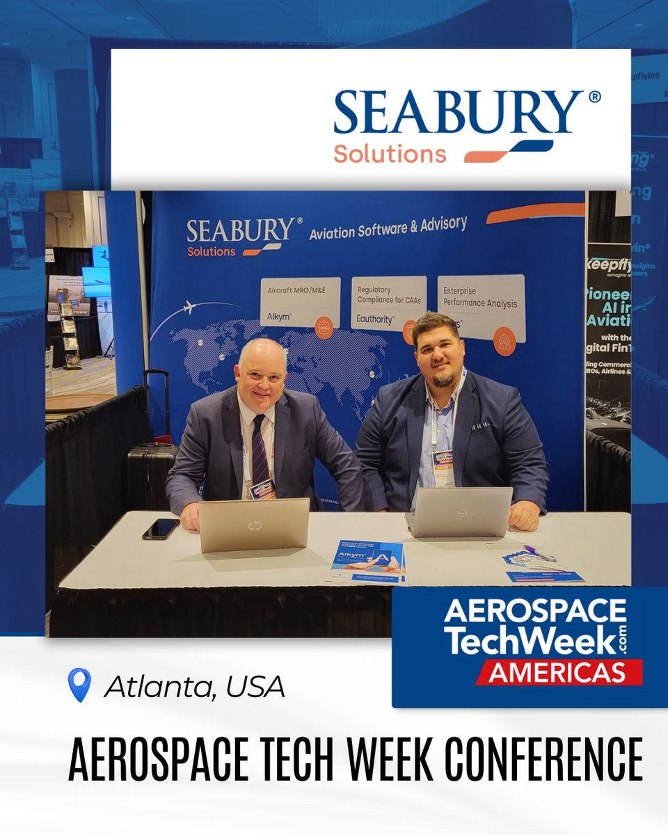 SeaburySolution's tweet image. Carlos Bianchi, Vice President and Head of Sales &amp;amp; Marketing at Seabury Solutions and Manuel Roché, Vice President Sales LATAM took part in the Aerospace Tech Week conference. 

The event offered Seabury Solutions the ideal stage to highlight Alkym, our software solution