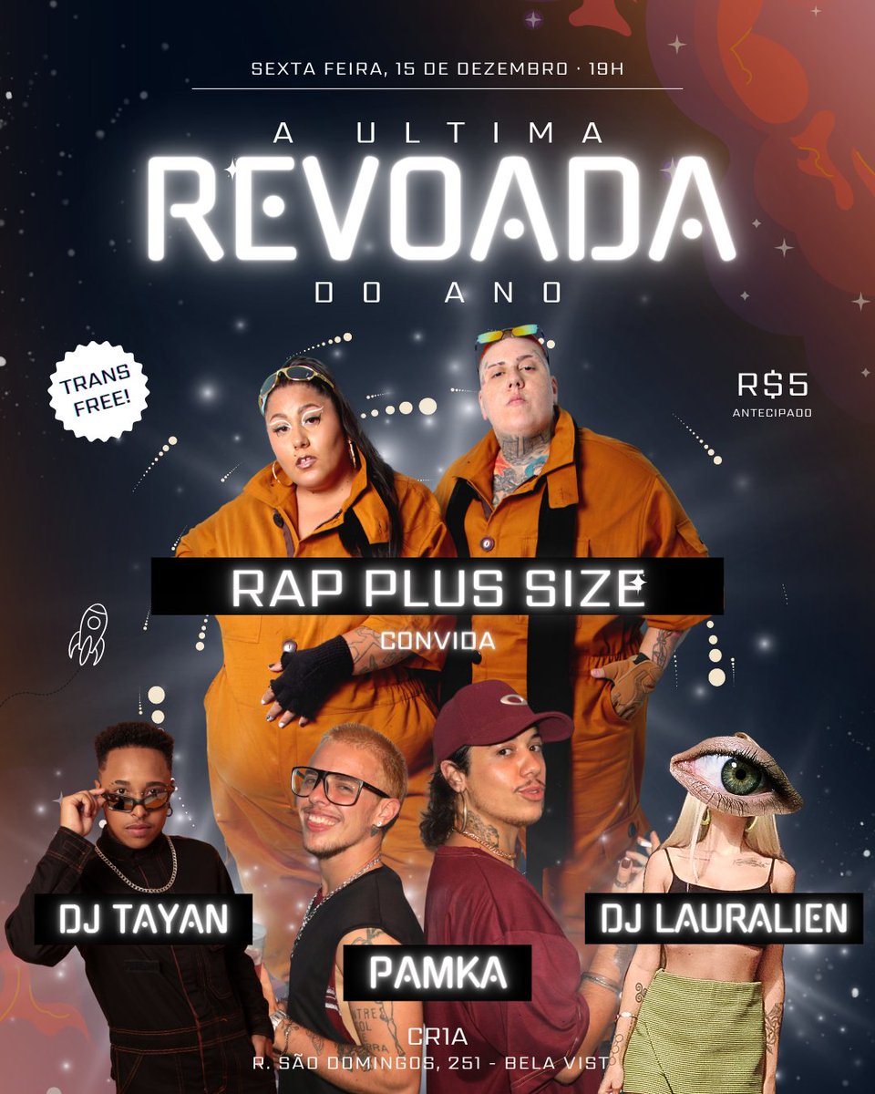 RapPlusSize's tweet image. ULTIMA REVOADA DO ANO!!
Sexta feira agora, dia 15/12 no CR1A!
Quem vamo?
Garante seu ingresso antecipadamente: encurtador.com.br/beinz