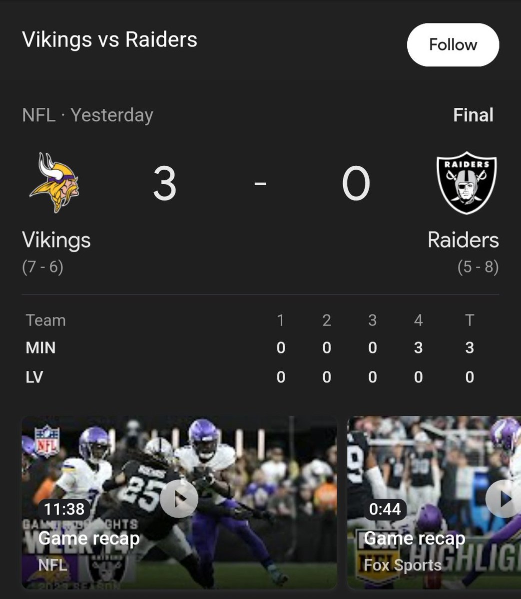 It's wild that almost exactly a year apart the Vikings had arguably the best game in NFL history and the absolute worst game in NFL history. That's my Vikings, baby.