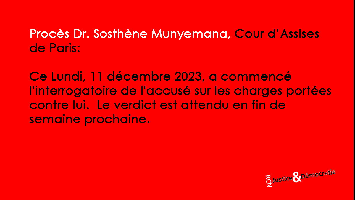 Procès Dr. Sosthène Munyemana, Cour d’Assises de Paris; Lundi, 11 décembre 2023.