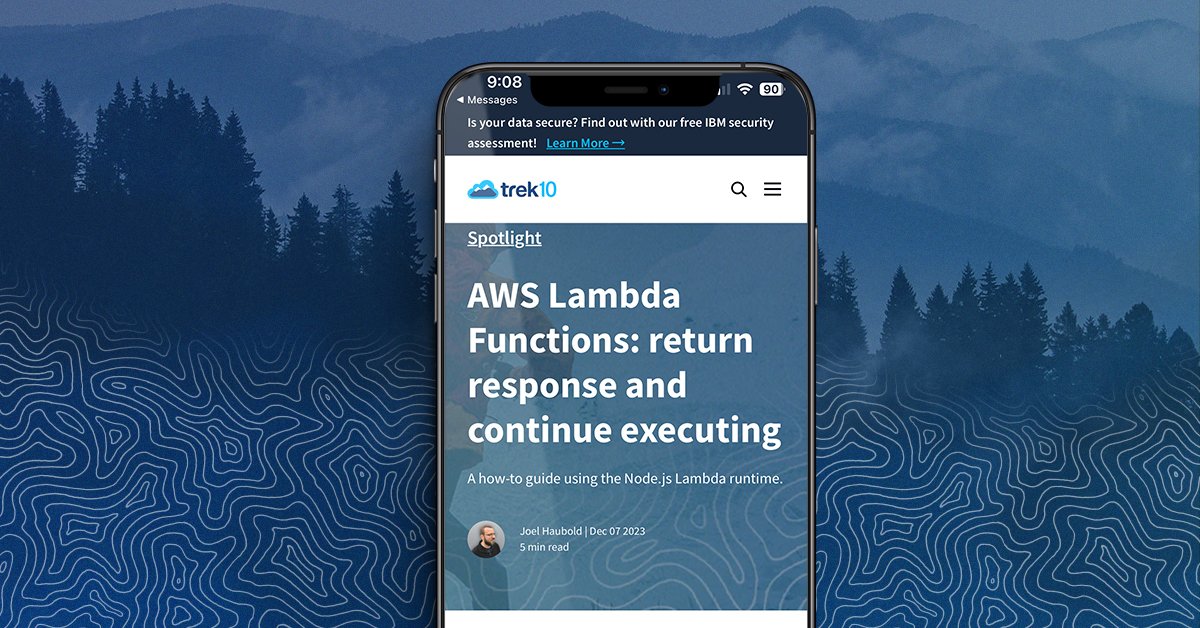 Trek10inc's tweet image. Check out Trek10 Sr. Cloud Architect, Joel Haubold&apos;s CloudProse blog this week on &quot;A how-to guide using the Node.js Lambda runtime&quot;.

trek10.io/46W27Ky

#awslambda #awsdev #nodejs #nevertrekalone