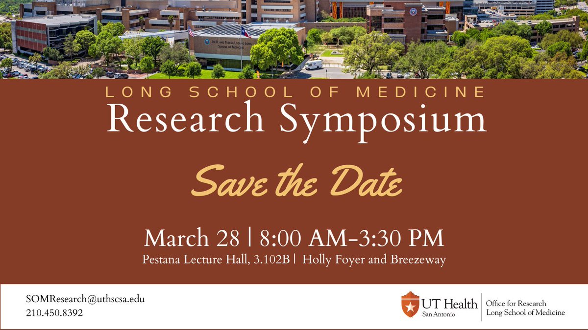 Long SOM Office for Research (@utsomresearch) on Twitter photo Mark your calendars! <a href="/TheLongSOM/">Long School of Medicine</a> Research Symposium is scheduled for Thursday, March 28, 2024. Registration opens soon. Stay tuned for more! Mark your calendars! <a href="/TheLongSOM/">Long School of Medicine</a> Research Symposium is scheduled for Thursday, March 28, 2024. Registration opens soon. Stay tuned for more!