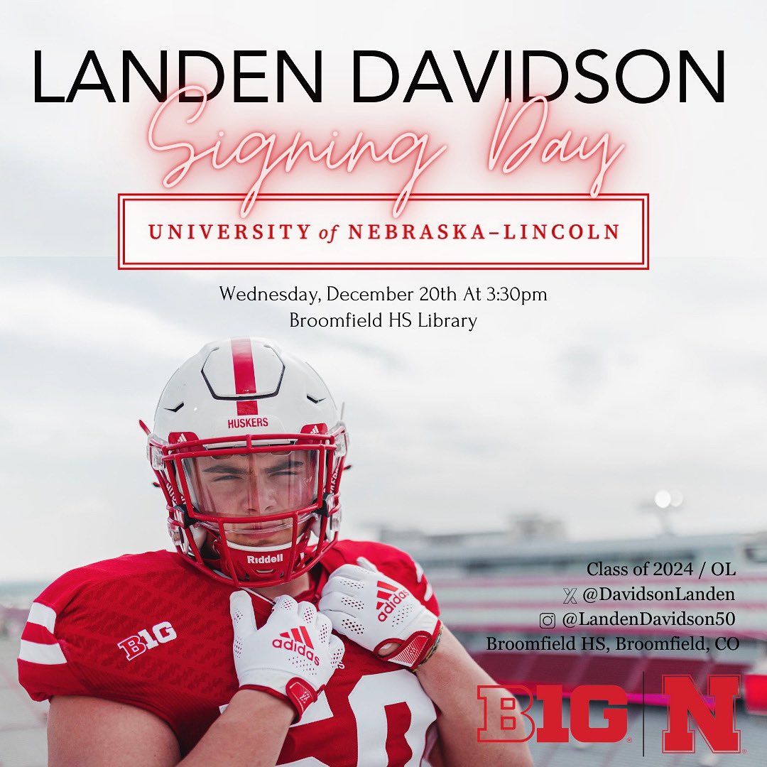 Join Us as we Celebrate @LandenDavidson on signing to play with @HuskerFootball 
Go Eagles 🦅 ➡️ Go Big Red! 🔴🌽
#eagledna #ELD23 #GBR #classof2024 #ncaafootball #signingday #big10 @CHSAA