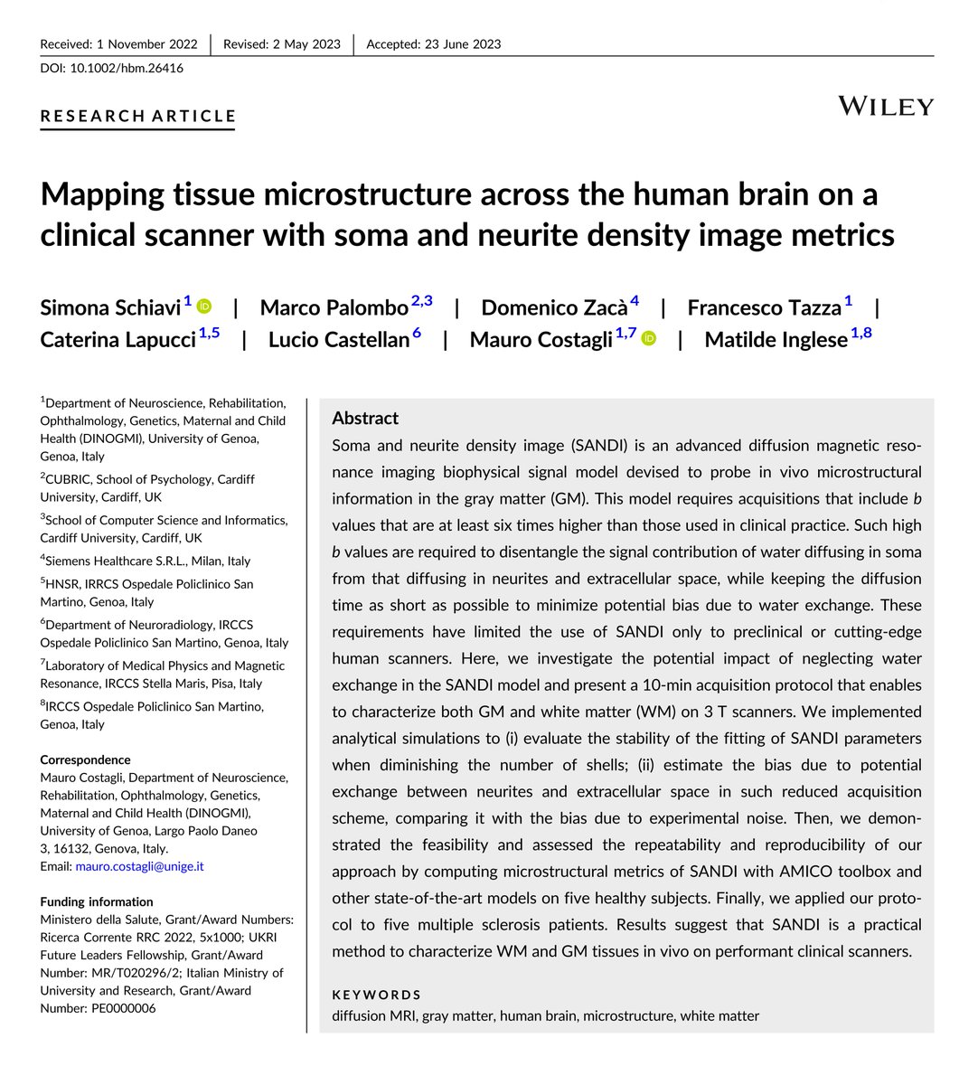 Un team del @SanMartino_Ge implementa una nuova tecnica di risonanza magnetica per l’analisi della microstruttura cerebrale in ambito clinico. La tecnica è in grado di analizzare, a differenza di altre ad alta risoluzione, anche la sostanza grigia. 👉ospedalesanmartino.it/it/ricerca-sci…