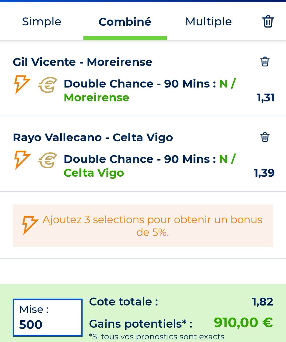 EliteProno's tweet image. MONTANTE 🦇

PALIER 1 ♟️1.82♟️
500€ ➡️ 910€... 

RT🔃 #TeamNostra #TeamParieurs