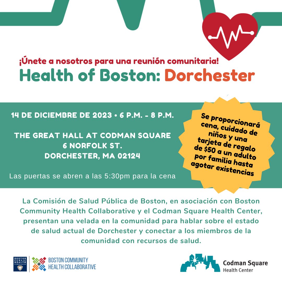 Join Codman & #BPHC Dr. Bisola Ojikutu for a panel discussion w providers & community leaders on the health status of Dorchester. Join us at 5:30 pm on Dec. 14 for dinner in the Great Hall, then stay for the discussion. Register at ow.ly/jqcg50QemkU #BPHC #BCHC #CSHC