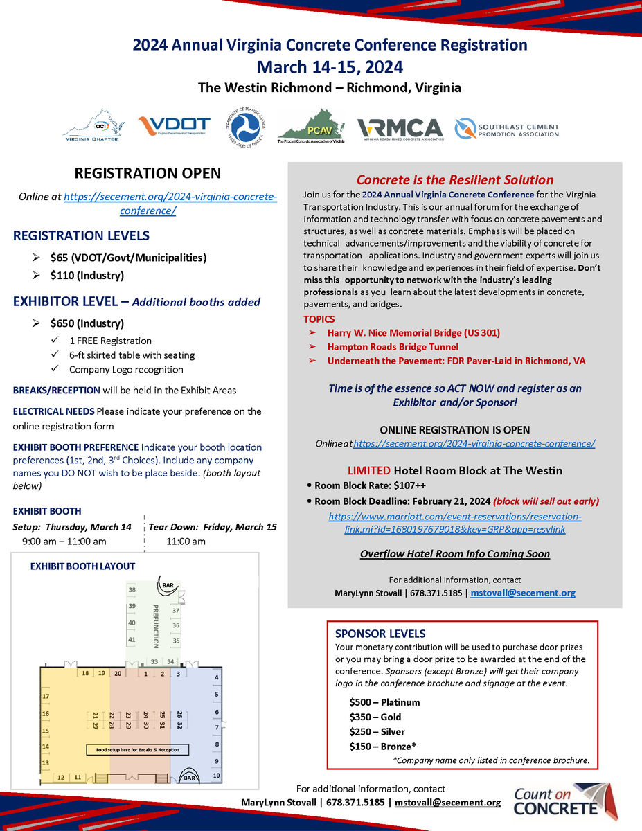 Online Registration is Open
secement.org/2024-virginia-…
2024 Virginia Concrete Conference
March 14-15, 2024
The Westin Richmond
6631 West Broad Street – Richmond, Virginia