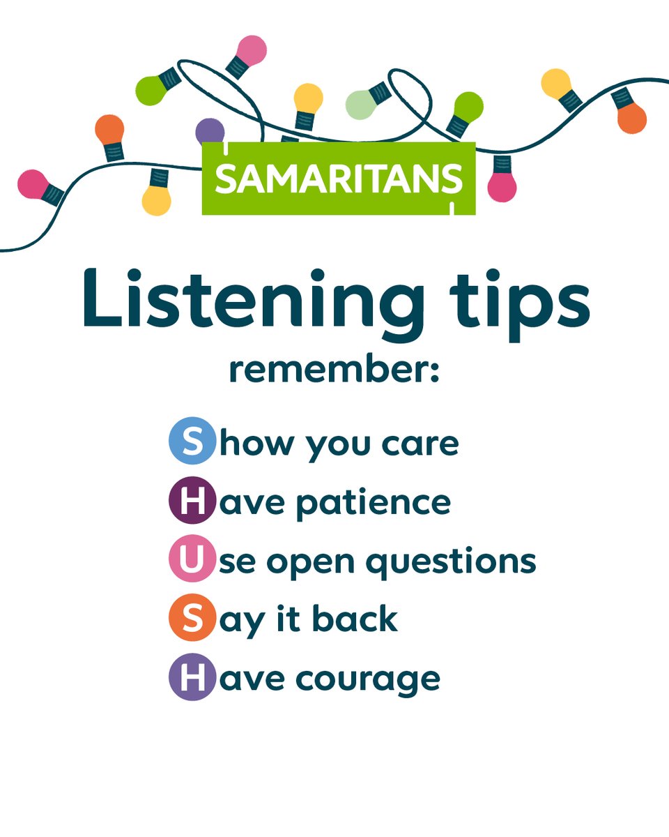 Remember, this time of year means something different to everyone. There are all sorts of reasons why someone might be finding things tough. Listening is a small but mighty way we can all look out for each other. Here’s how to be a better listener 🧵👇 1/6