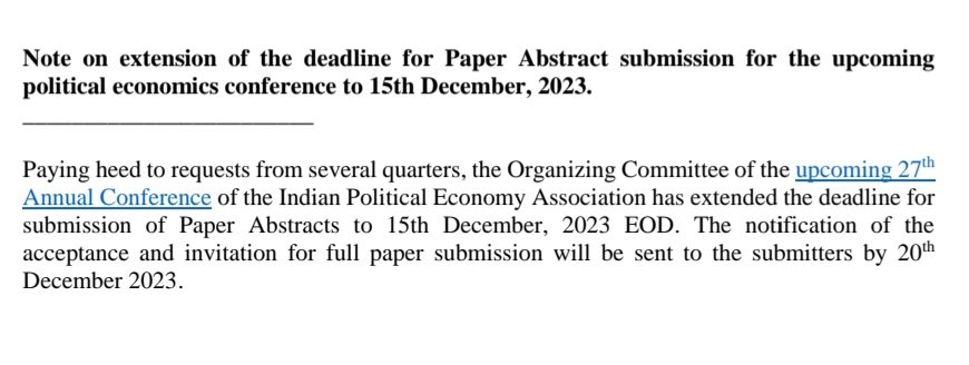 Abstract submission deadline extended to 15th December 2023! Full paper due 31/12/2023. #economics