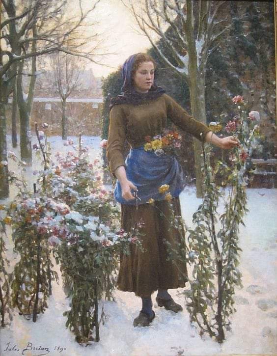 Joules Adolphe Breton 1827-1906 'The last flowers'