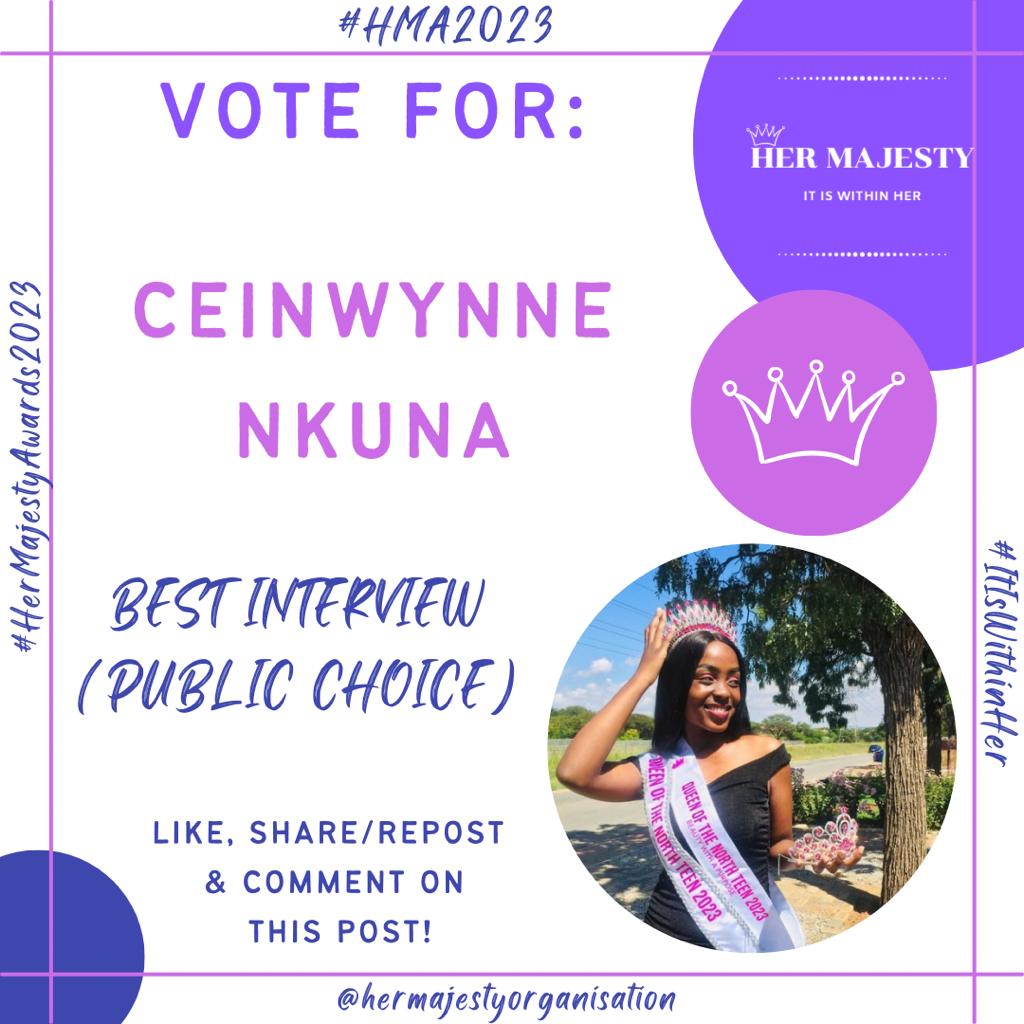 VOTE by engaging on this post! 👑

1 Like = 2 points 
1 Comment = 4 points 
1 Share/repost = 6 points 

Thank you 👑 

#HMA2023
#HerMajestyAwards2023 
#ItIsWithinHer 
#HerMajesty 👑