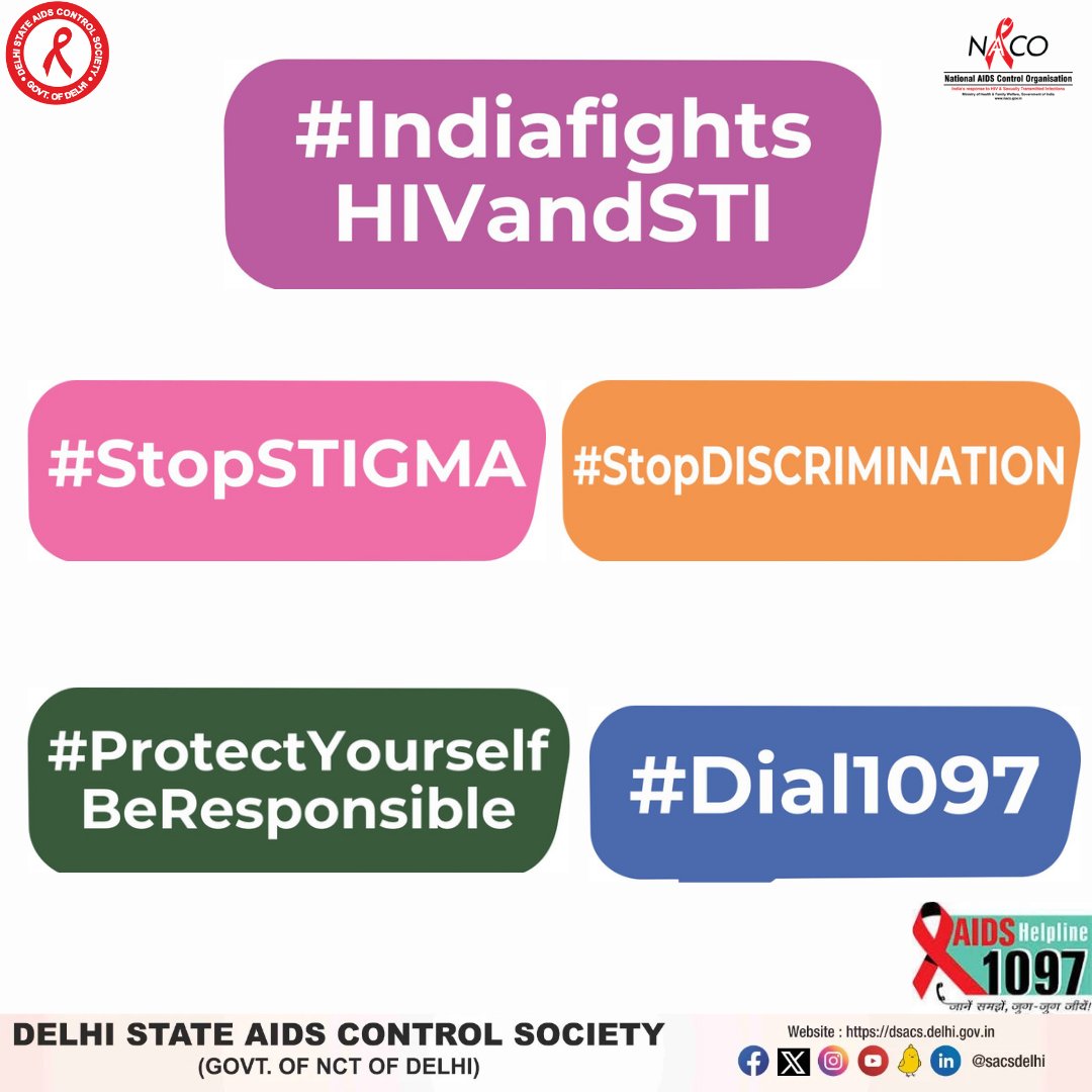 #IndiaFightsHIVandSTI
#StopStigma
#StopDiscrimination 
#ProtectYourselfBeResponsible 
#Dial1097
#LetCommunitiesLead
