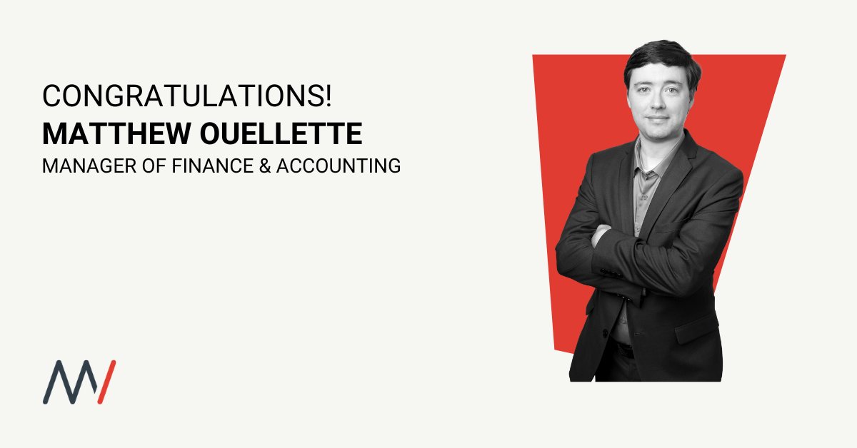 Congratulations to Matthew Ouellette on his promotion to Manager of Finance &amp; Accounting! Since joining us in 2020 Matthew has emerged as a key part of our team, and we couldn't be happier as he moves into this new role.