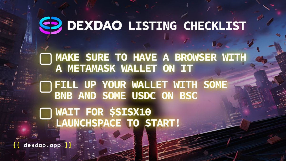 Ready for tomorrow’s Launchspace? We have prepared a checklist for getting @symbiosis_fi’s futures token on our Launchspace that will take place on 12th December 9:00AM UTC. Find a code #JoinDEXDAO to join DEXDAO to not miss out on this opportunity. dexdao.app/launchspace/0x…