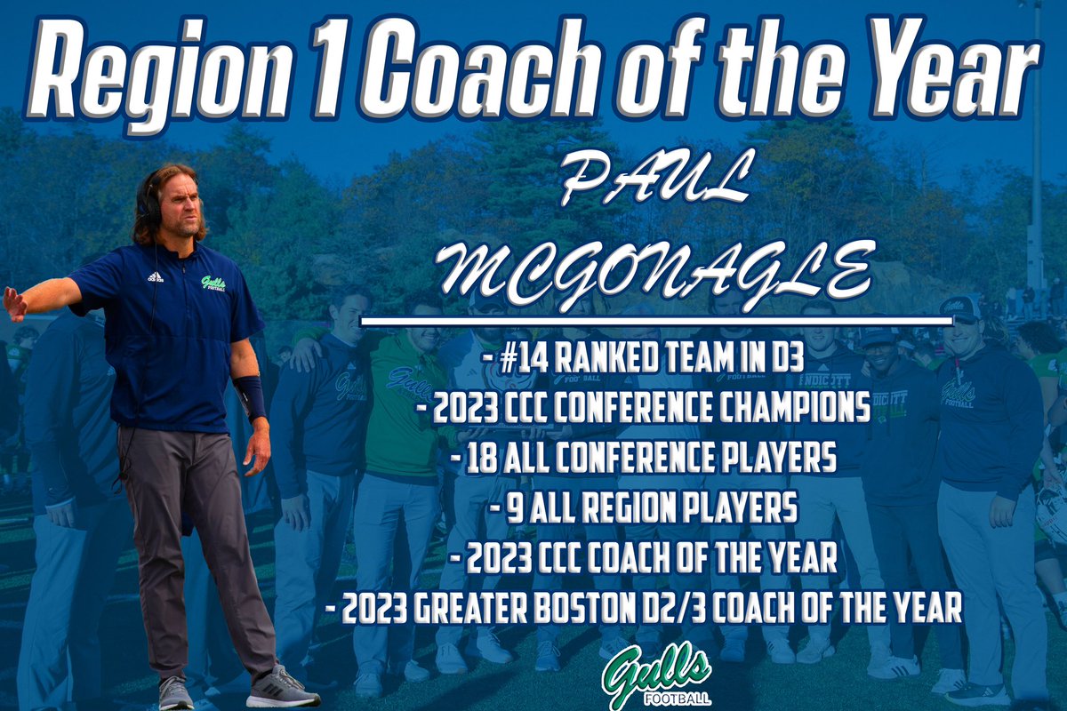 Congratulations to Head Coach Paul McGonagle on winning D3Football REGION 1 Coach of the Year‼️

#BeachBall 🏈🐦🏖️#BeachHou23☀️🌊