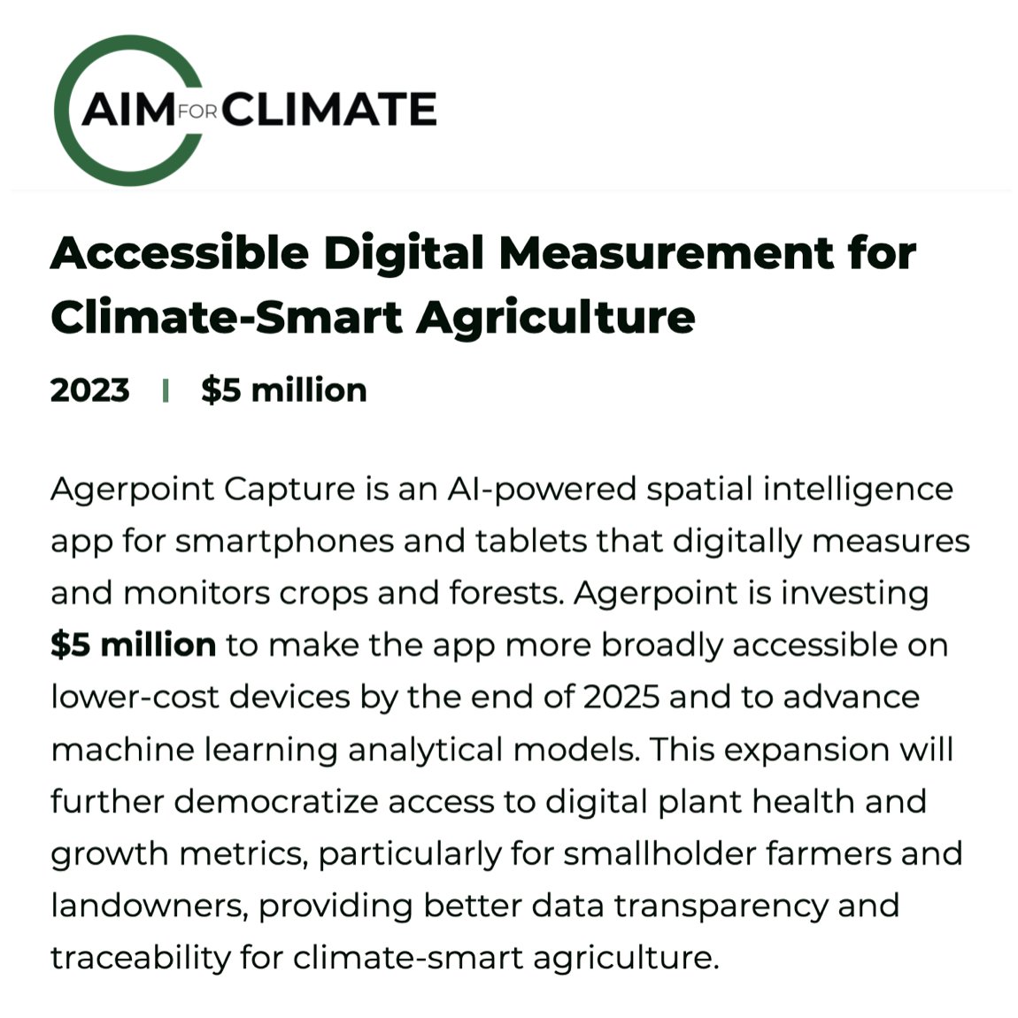 Agerpoint is thrilled to launch one of 27 new Innovation Sprints at #COP28 via the @AIMforClimate initiative. We’re advancing & scaling smartphone-based data capture & AI analytics to help reduce emissions, enhance soil carbon sequestration, and more. #AIM4C #ClimateSmartAg