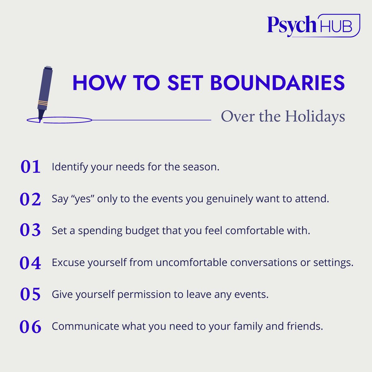 Here are six tips to help you set boundaries to protect your mental health and reduce your stress level amidst the demands of the holiday season.
