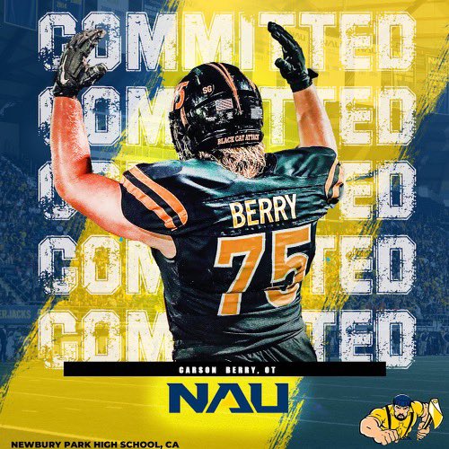 Carson_Berry_ (@c_berry75) on Twitter photo Blessed! Lets run it Flagstaff!💙💛
#skoJacks #Chop🪓 <a href="/joe_smigiel/">Joe Smigiel</a> <a href="/NPPanthersONE/">NEWBURY PARK FOOTBALL</a> <a href="/K12Elite/">Keith Smith</a> <a href="/hurey736465/">ryan Hurley</a> <a href="/CoachB_Larson/">Bryan Larson</a> <a href="/Coachbwright4/">Brian Wright</a> @Coach_Hoff_NAU <a href="/latsondheimer/">eric sondheimer</a> <a href="/vcsjoecurley/">Joe Curley</a> <a href="/vcspreps/">VCS Preps</a> <a href="/GregBiggins/">Greg Biggins</a> <a href="/BrandonHuffman/">Brandon Huffman</a> Blessed! Lets run it Flagstaff!💙💛
#skoJacks #Chop🪓 <a href="/joe_smigiel/">Joe Smigiel</a> <a href="/NPPanthersONE/">NEWBURY PARK FOOTBALL</a> <a href="/K12Elite/">Keith Smith</a> <a href="/hurey736465/">ryan Hurley</a> <a href="/CoachB_Larson/">Bryan Larson</a> <a href="/Coachbwright4/">Brian Wright</a> @Coach_Hoff_NAU <a href="/latsondheimer/">eric sondheimer</a> <a href="/vcsjoecurley/">Joe Curley</a> <a href="/vcspreps/">VCS Preps</a> <a href="/GregBiggins/">Greg Biggins</a> <a href="/BrandonHuffman/">Brandon Huffman</a>