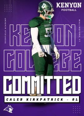 Caleb Kirkpatrick β24 (@ckirkpatrick24) on Twitter photo Super excited to announce my commitment to Kenyon College! <a href="/Coach_Cattrell/">Blake Cattrell</a> <a href="/IanMGood/">Ian Good</a> <a href="/bbarbato53/">Brian Barbato</a> <a href="/DABigGreenFB/">Deerfield Academy Football</a> Super excited to announce my commitment to Kenyon College! <a href="/Coach_Cattrell/">Blake Cattrell</a> <a href="/IanMGood/">Ian Good</a> <a href="/bbarbato53/">Brian Barbato</a> <a href="/DABigGreenFB/">Deerfield Academy Football</a>