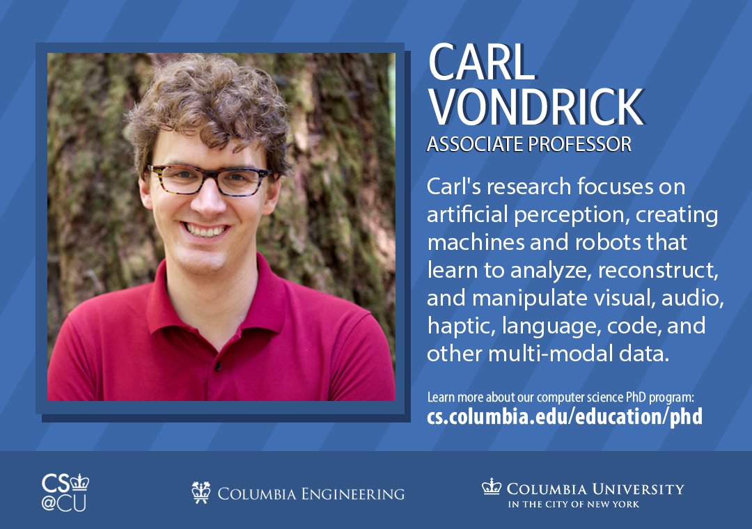 Carl Vondrick (@cvondrick) is looking for PhD students who are interested in computer vision and machine learning. To learn more about him -bit.ly/vondrick. For info on our #PhD programs bit.ly/CSPhDprogram. The deadline to apply is December 15.