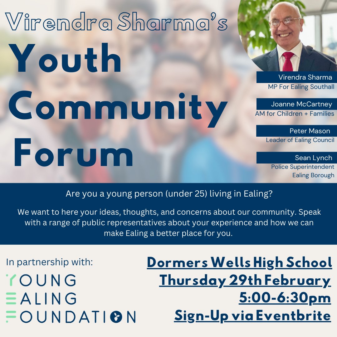We want to hear from you! In the New Year I’m hosting a Youth Community Forum for young people in the Borough of Ealing. Sign-up and share your views and questions about our community with a range of public stakeholders: shorturl.at/eipF9
