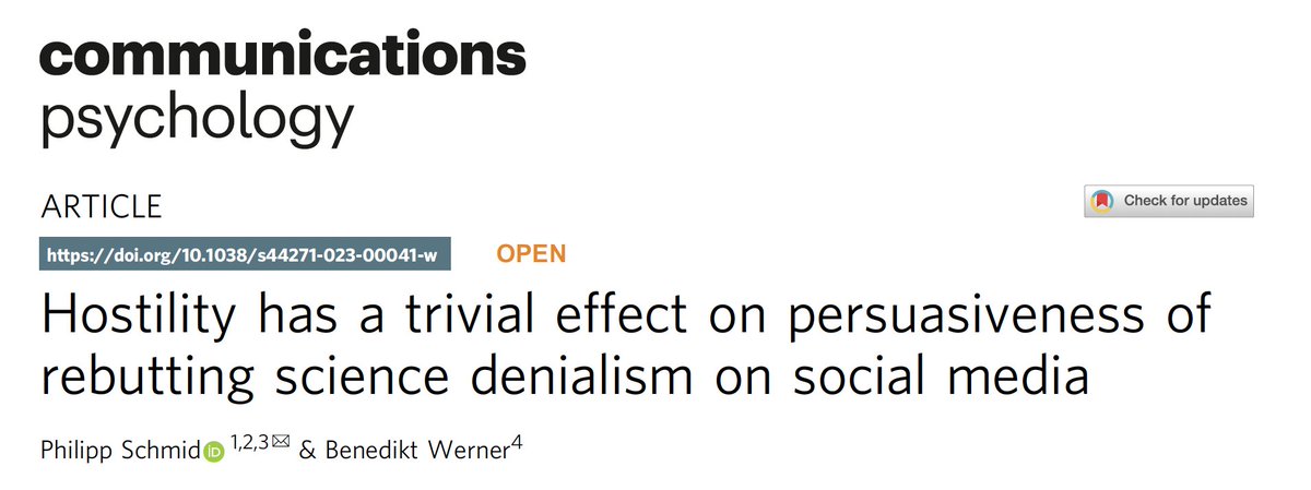Benedikt Werner and I analysed the role of hostile language when rebutting misinformation on vaccination and GMOs in public discussions. Turns out that hostile language has only trivial effects. More evidence that rebutting misinformation is a robust tool. @CommsPsychol