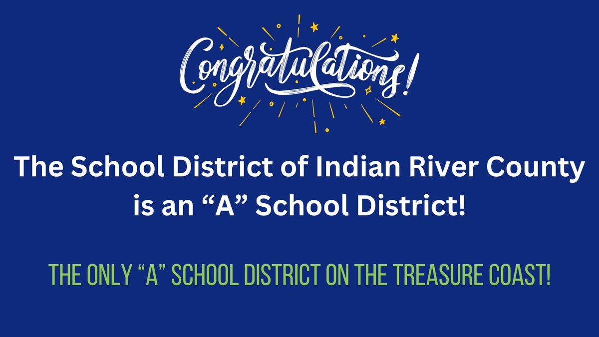 We are overwhelmed with excitement and gratitude for our dedicated students, teachers, and staff members as we announce that the Florida Department of Education just released the news that the School District of Indian River County is a "A" school district.