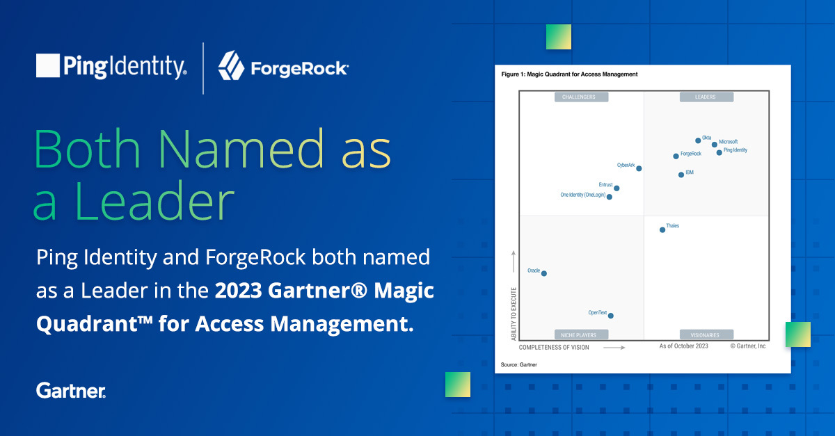 Did you hear the news? 📢 ForgeRock &amp; @PingIdentity have both been named as a Leader in the 2023 <a href="/Gartner_inc/">Gartner</a> Magic Quadrant™ for Access Management. ForgeRock was recognized for its ability to execute and completeness of vision. Download the report: ow.ly/3bA250QgBns 📊