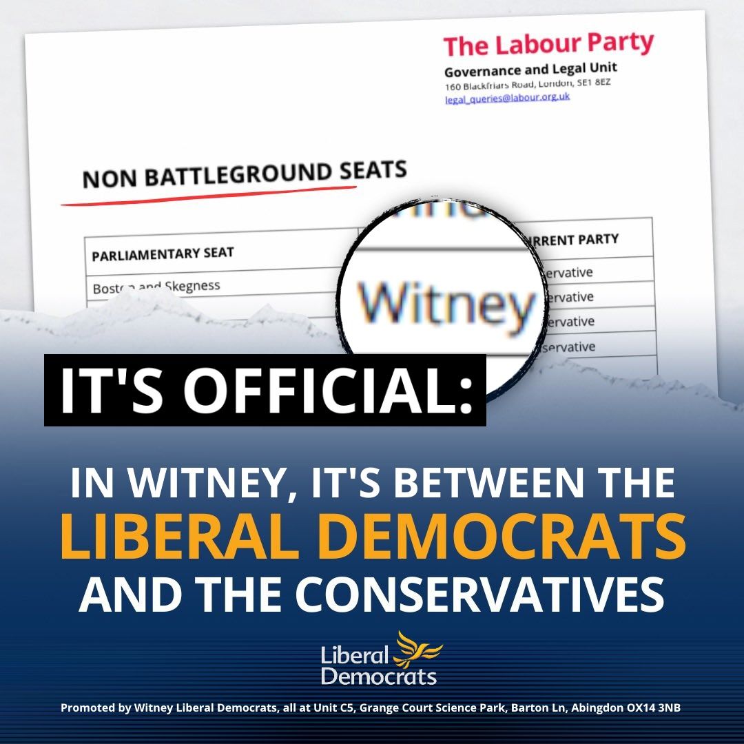 Labour defines Witney as a 'non-battleground seat'. Only the Liberal Democrats can beat the Conservatives here.
