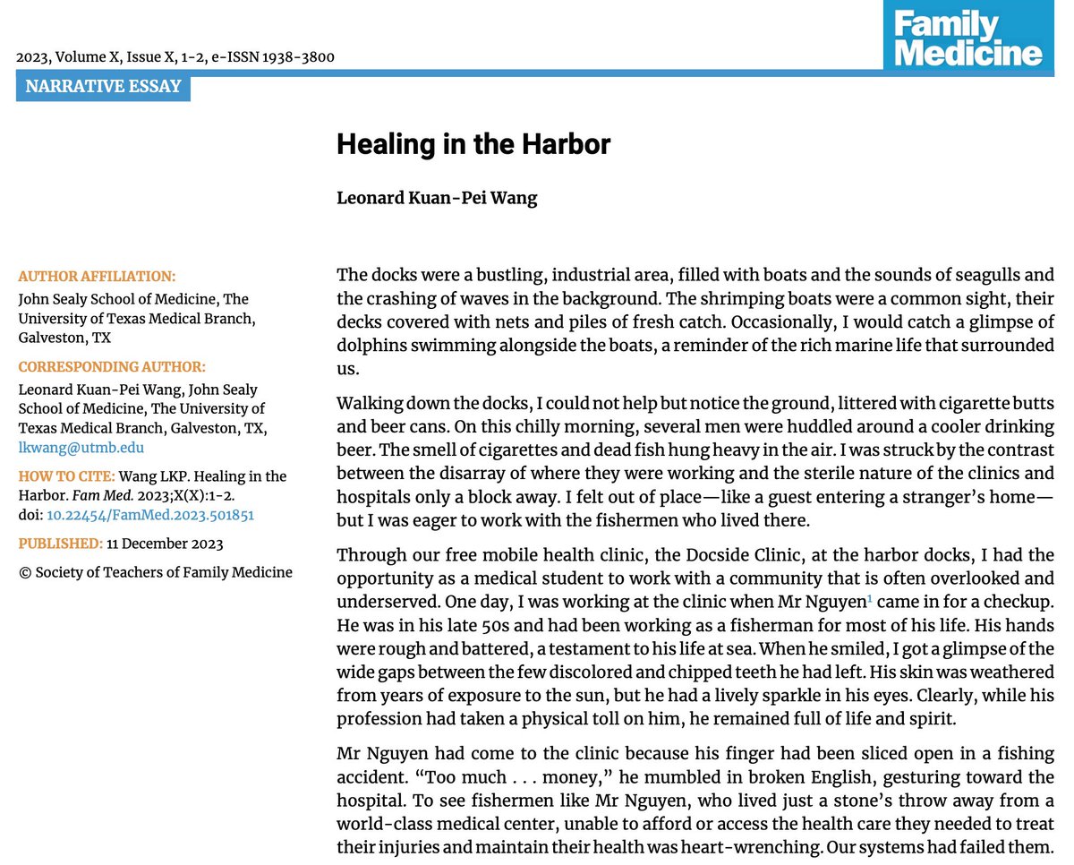 Proud to share my narrative medicine essay published in <a href="/STFM_FM/">STFM</a>

doi.org/10.22454/FamMe…

Learn more about the Docside Clinic founded by @DrGuillotWright <a href="/LacyDDavis/">Lacy Davis</a> 

uthsph-peoplecentered.com
