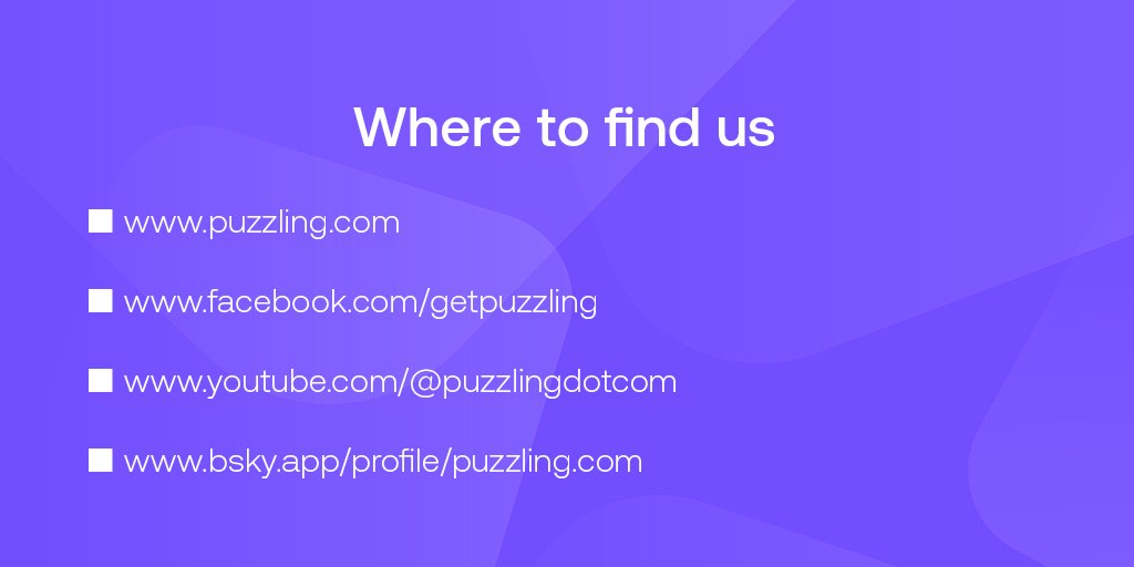 Visit puzzling.com to download our FREE puzzle games:

🟦 Puzzle Page
🟨 Picture Cross
🟪 Picture Cross Color
🟩 &amp; more!

Also find us on Facebook, BlueSky and YouTube! #puzzles