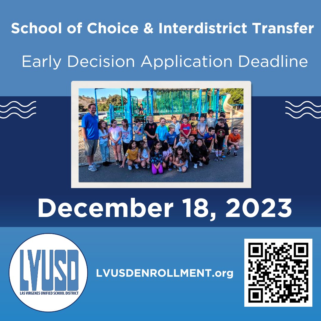 Inter-district and School of Choice early decision applications are due December 18.  Rolling applications will be accepted through March 1. Submit as soon as you can!