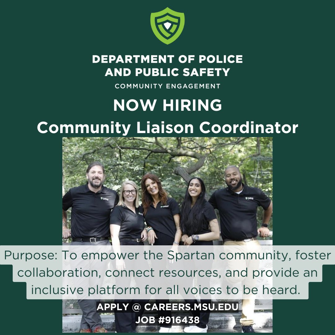 JOIN OUR TEAM: We're hiring a Community Liaison Coordinator! Application closes 12/19. 📝 Learn more and apply here: careers.msu.edu/en-us/job/5169…