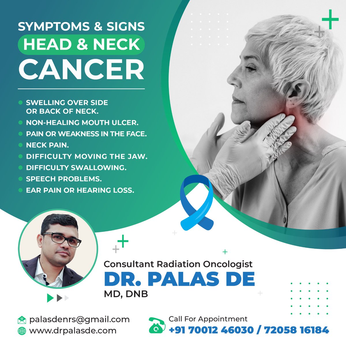 Head and neck cancer treatment can include surgery, #radiationtherapy, chemotherapy & targeted therapy...
Know more about the early symptoms of this disease, early detection can help us better outcome.

#Radiationtherapy #Kolkata #HeadNeckCancer #RadiationOncologist