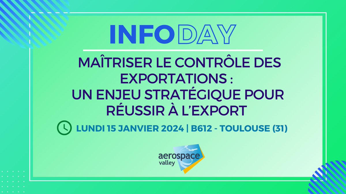 [#EVENT] INFODAY : Maîtriser le contrôle des exportations : un enjeu stratégique pour réussir à l’#export Un domaine complexe & sensible pour toutes les entreprises qui exportent des biens, technos ou services à l’étranger. ⏰ 15.01 🌐bityl.co/Mtxe ⭐ Réservé membres