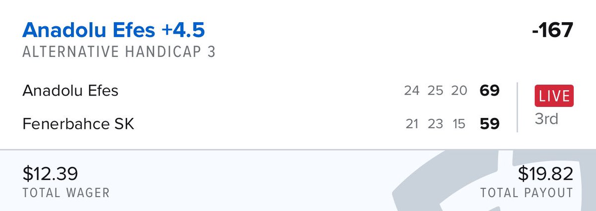 Only 4Q left (you know: the quarter where the bettor is told “4 Q!!!!”) But on a serious note, if you are not trying to attain and compile a prognosticatory mastery of Turkish 🇹🇷 Basketball 🏀, are you even betting? #GamblingTwitter