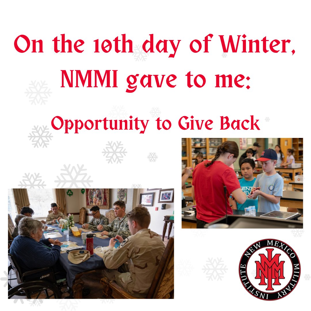 On the 10th day of Winter, NMMI gave to me opportunity to give back. From hosting STEM nights at local elementary schools, to spending time with elders in our community, our cadets love to give back to others.📘 #NMMI #WeAreNMMI #12DaysofWinter