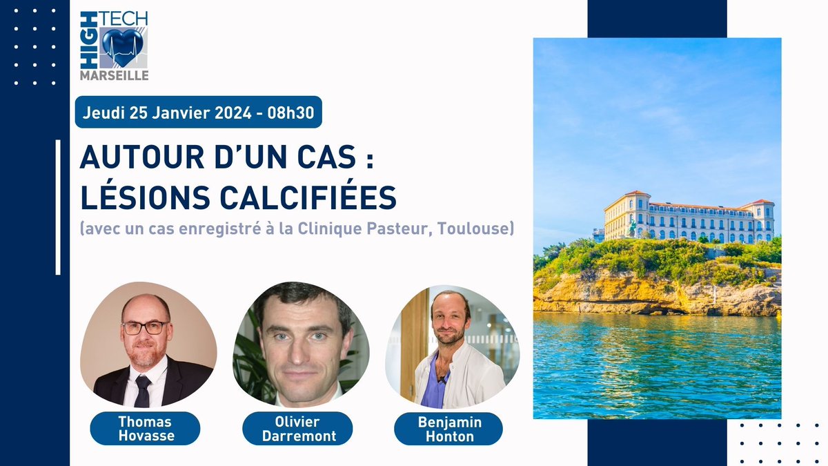 ⏰ Rejoignez-nous le 25 janvier à 8h30 pour notre session “autour d’un cas : lésions calcifiées”. 

Venez échanger avec nos experts <a href="/DrThomasHovasse/">Dr Thomas Hovasse</a>, <a href="/ODarremont/">Olivier Darremont, MD</a> &amp; <a href="/HontonB/">Honton Benjamin</a> d’un cas enregistré à la Clinique Pasteur 🇫🇷. 

Inscrivez-vous ➡ swll.to/inscriptions-H…

#HIGHTECH2024