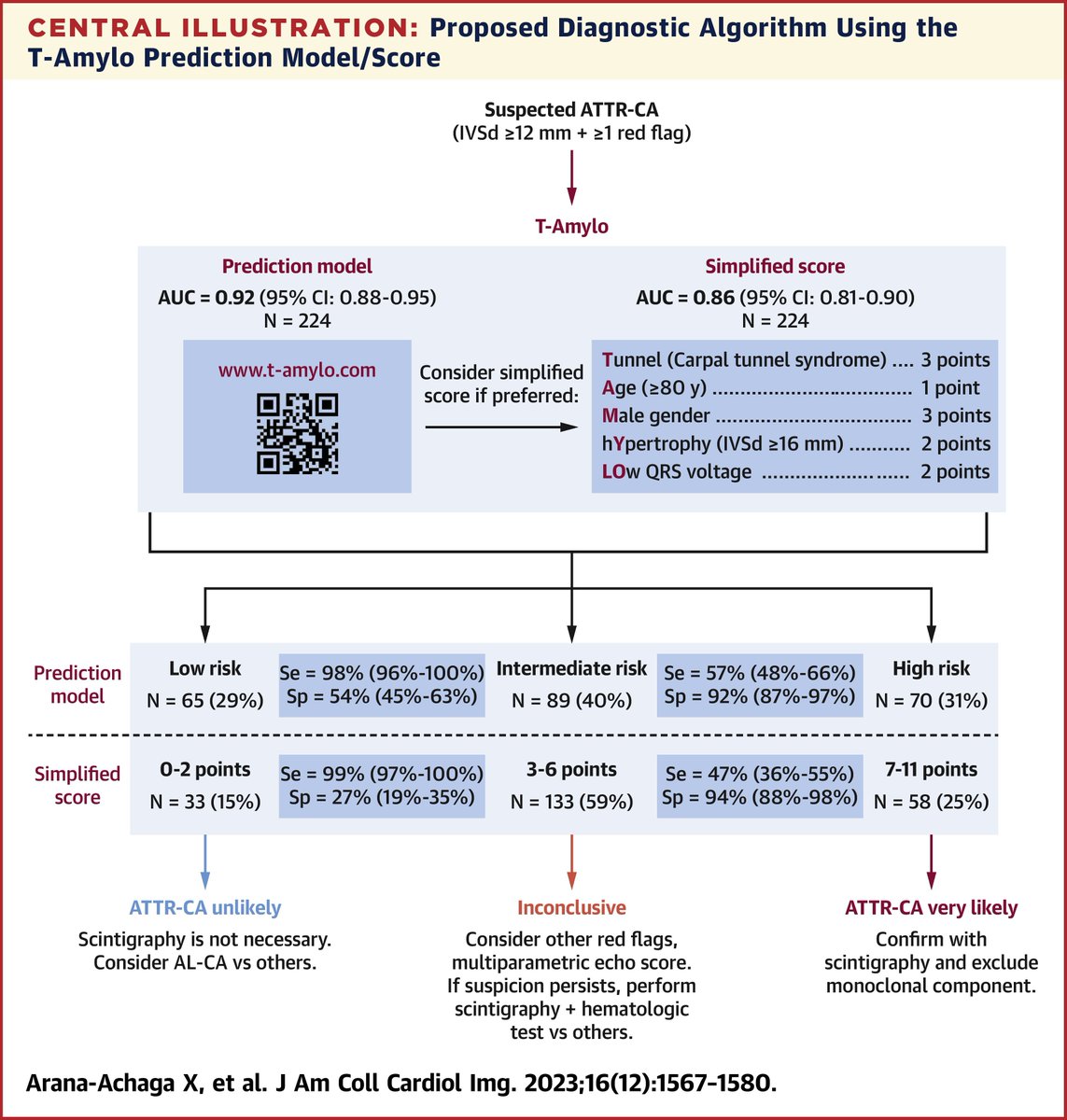 T-Amylo is a simple #amyloidosis prediction model utilizing clinical variables, #ECG, &amp; #echofirst for patients suspected of ATTR-CA. bit.ly/3Gz5RHl

#JACCIMG #cvNuc #amyloidosis #ATTR <a href="/crisgoena/">Cristina Goena</a>