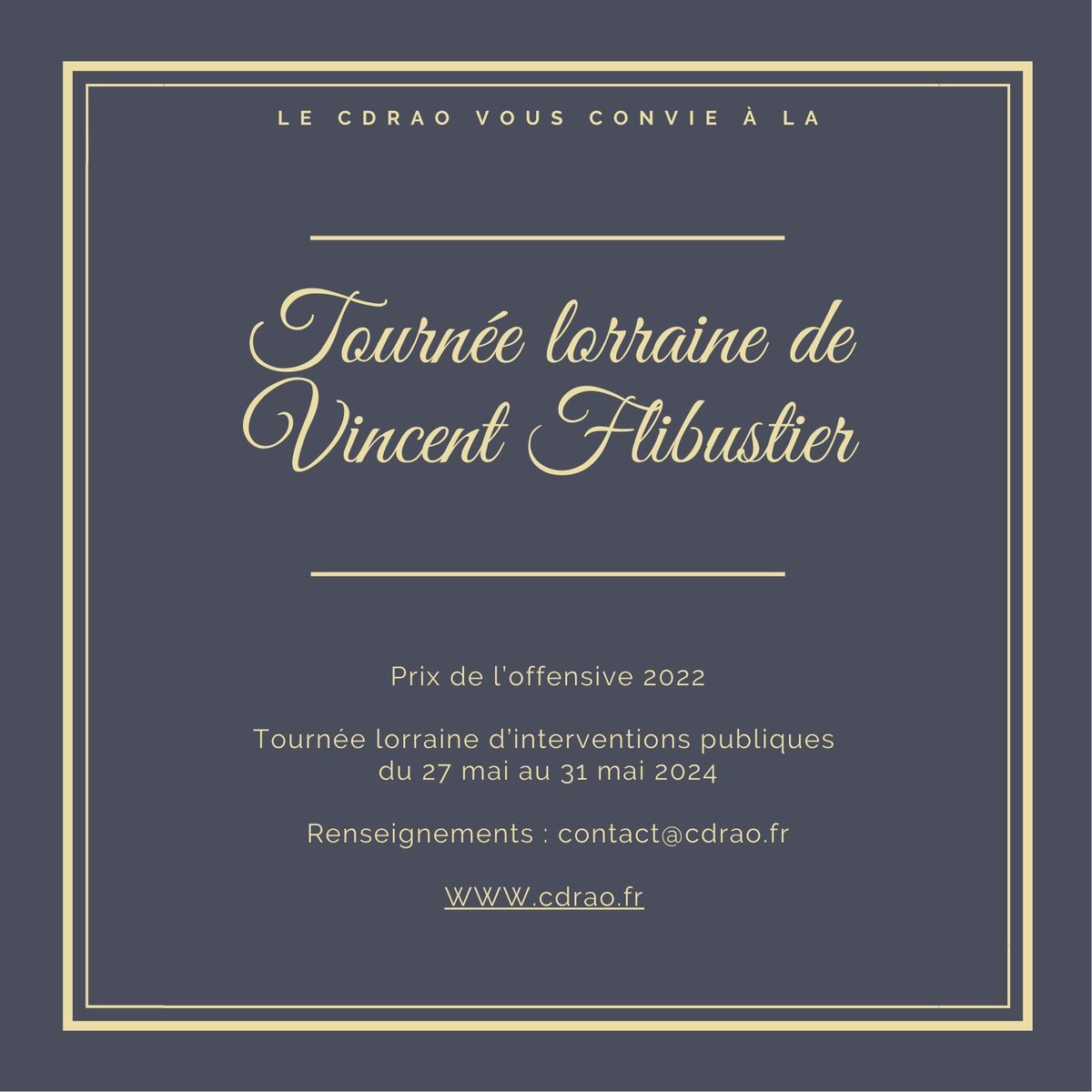 On vous annonce en mai 2024 la tournée lorraine de Vincent Flibustier <a href="/CentredartCDRAO/">CDRAO</a>
Réservez ses interventions "Fake news, réseaux sociaux, citoyenneté numérique et esprit critique" dans votre structure (associations, écoles, entreprises...).
Renseignements : contact@cdrao.fr