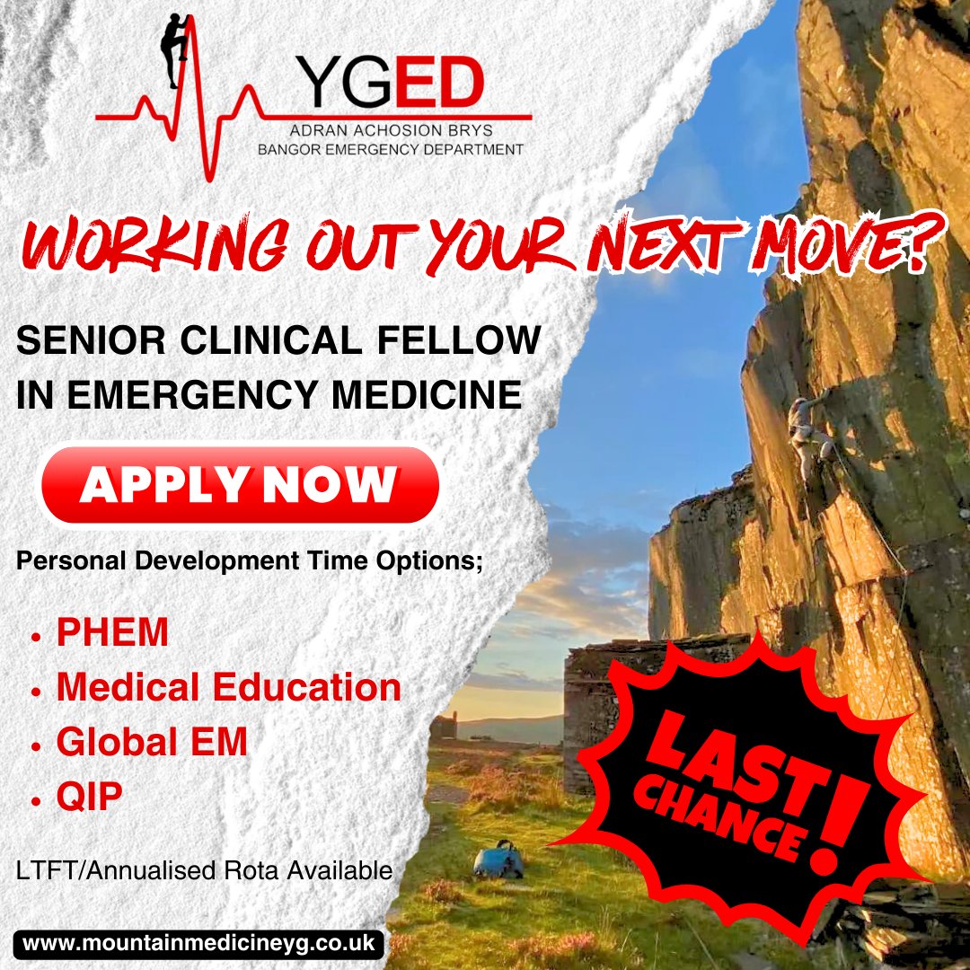 🚨Application Closes Tomorrow - 12/12/23🚨 Senior Clinical Fellow in Emergency Medicine Available Now! Our department was ranked highest in the UK for overall trainee satisfaction in 2023! #emergencymedicine #ysbytygwynedd #EM #Snowdonia #mountainmedicine #YGED