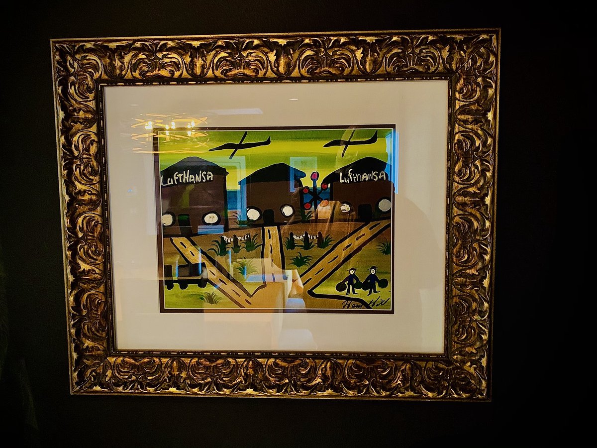 OTD 45 years ago, 7 armed men drove up to a #Lufthansa cargo facility at #jfk airport. They left with  almost $5M in cash and $1M in jewelry, worth about $22M today.
This original #art by #henryhill of #goodfellas and #wiseguy fame depicts his visualization of it.