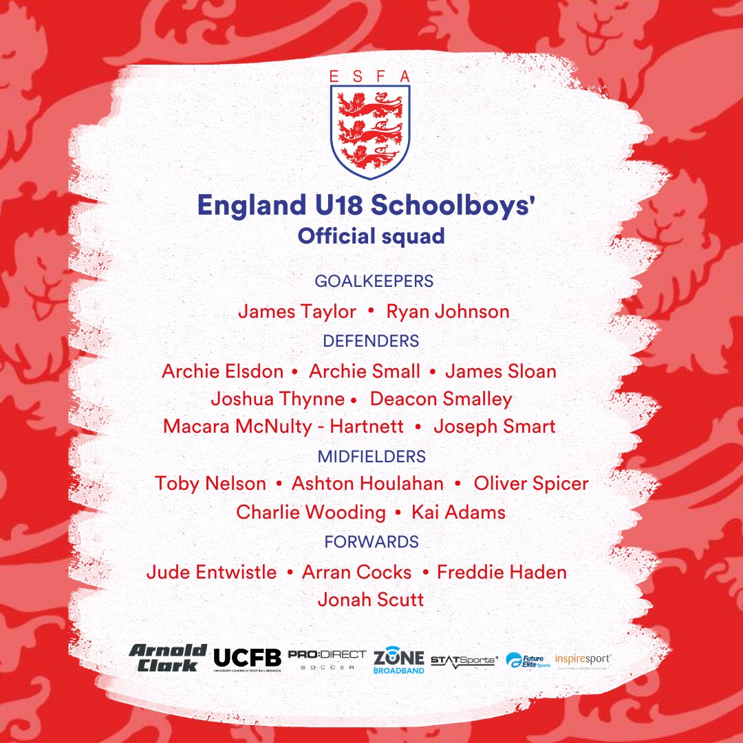 English Schools' Football Association (@schoolsfootball) on Twitter photo ๐ด๓ ง๓ ข๓ ฅ๓ ฎ๓ ง๓ ฟEngland U18 Schoolboys๐ด๓ ง๓ ข๓ ฅ๓ ฎ๓ ง๓ ฟ
Congratulations to the 18 players selected for the 2023/24 England U18 Schoolboys' Squad!
We cannot wait to see what you can achieve on your international journey ๐
Full announcement ๐
๐ schoolsfootball.org/?p=20425
๐ด๐ตโช ๐ด๓ ง๓ ข๓ ฅ๓ ฎ๓ ง๓ ฟEngland U18 Schoolboys๐ด๓ ง๓ ข๓ ฅ๓ ฎ๓ ง๓ ฟ
Congratulations to the 18 players selected for the 2023/24 England U18 Schoolboys' Squad!
We cannot wait to see what you can achieve on your international journey ๐
Full announcement ๐
๐ schoolsfootball.org/?p=20425
๐ด๐ตโช