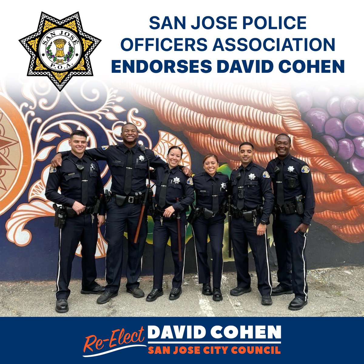 Public safety is priority number one in our community. I have worked to improve police/community relations and build back SJPD staffing levels. I’m honored to be endorsed for re-election by the POA.