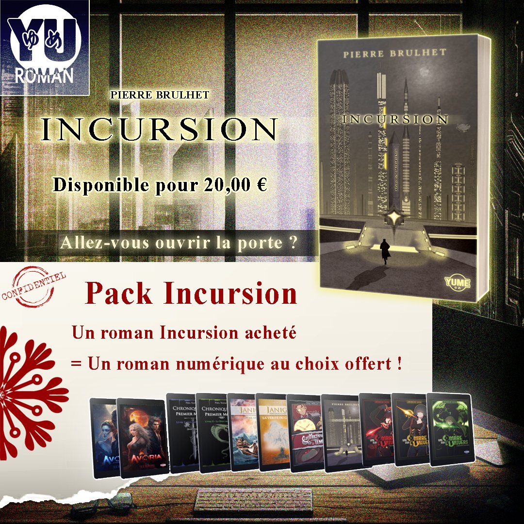 YumeEdition's tweet photo. On clôture nos packs Romans avec Incursion ! 
Un roman incursion acheté, c'est un roman numérique au choix offert ! N'attendez plus et commandez au Petit papa Yume votre pack préféré ! 🎅🎄📚🎁 https://t.co/t3FyqOyrxo