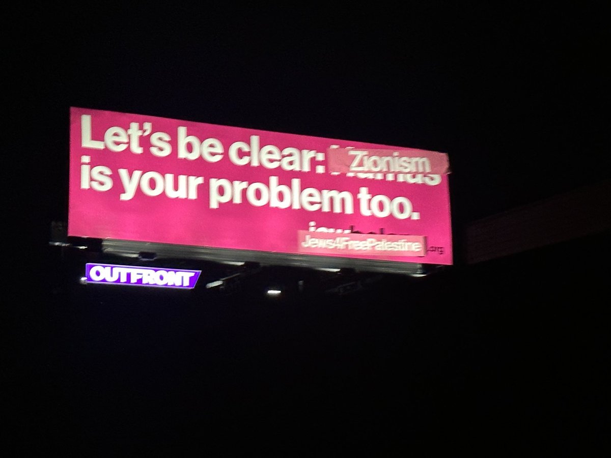 Anti-Zionist Jews hit half a dozen JewBelong billboards across the Bay Area last night, changing the signs to “Zionism is your problem too” & “Jews4FreePalestine” JewBelong is an extremist org, its founder has said Gaza is “full of monsters” It does not represent Jewish people