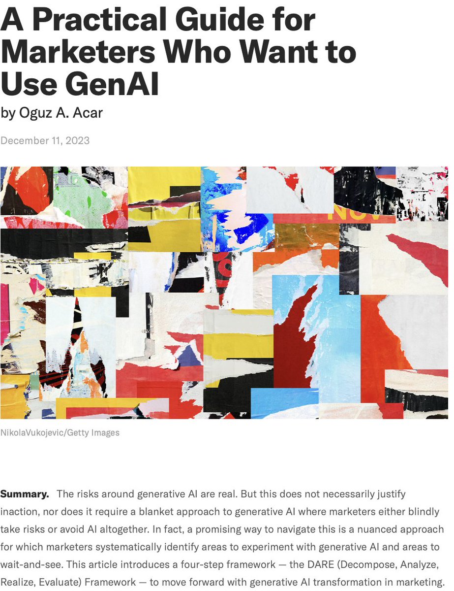 Super happy to share my latest piece in <a href="/HarvardBiz/">Harvard Business Review</a> —A Practical Guide for Marketers Who Want to Use GenAI.
 
Link in the first comment  👇

#AI #GenerativeAI #Marketing #AITransformation #MarketingAI #MarketingTransformation