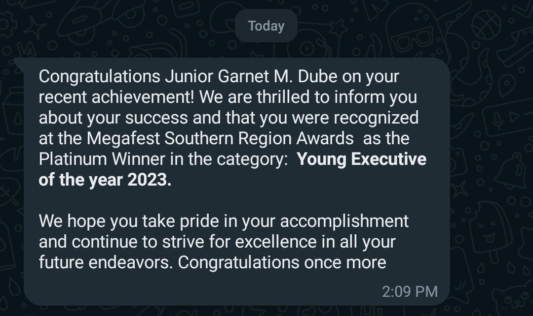 Your follower is a MEGAFEST YOUNG EXECUTIVE OF THE YEAR award winner!