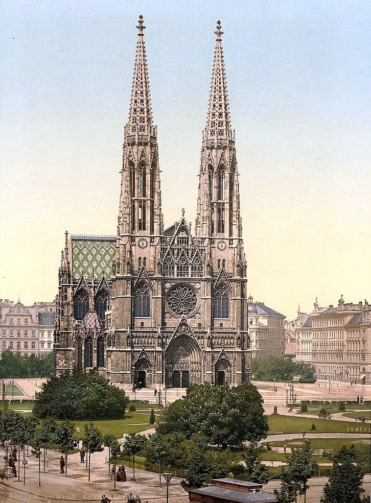 Ο νεογοτθικός Καθεδρικός Ναός Votivkirche στη Ringstraße της Βιέννης το 1879.
(κατασκ. 1856)
